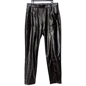 Halston Vintage Black Faux Leather Mob Wife Pants Disco Studio 54 Size S